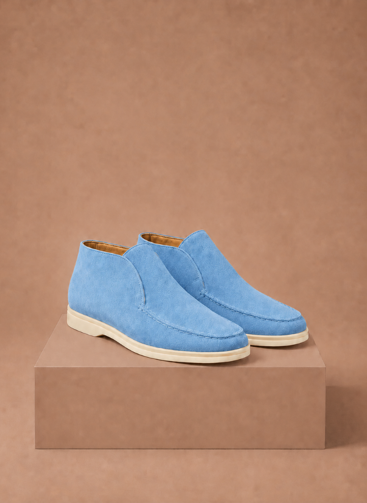Komfrt Men's Suede Moc-Toe Ankle Loafers – Sky Blue