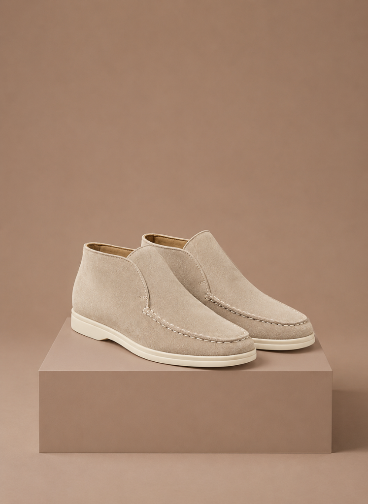 Komfrt Men's Suede Moc-Toe Ankle Loafers – Beige