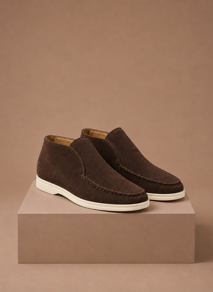 Komfrt Men's Suede Moc-Toe Ankle Loafers – Brown