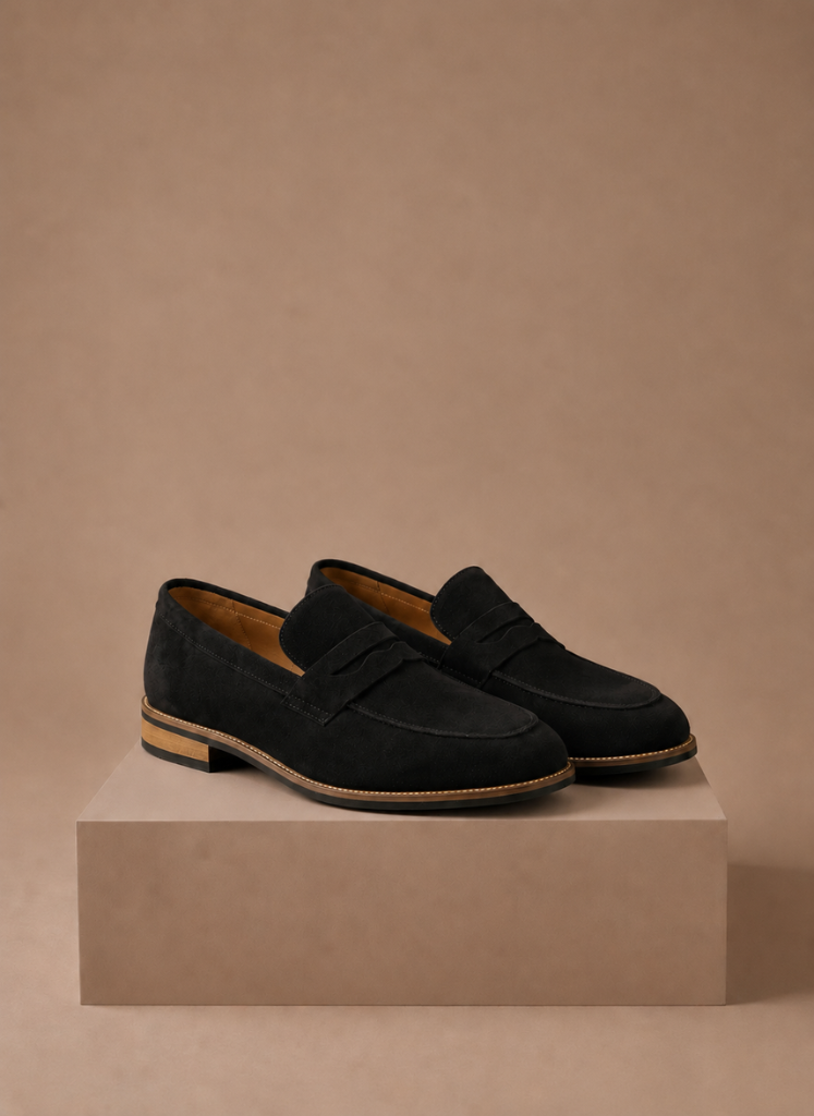 Komfrt Men's Suede Penny Loafers – Black