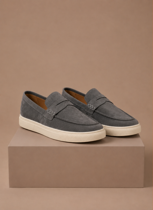 Komfrt Men's Lightweight Suede Penny Loafers – Grey