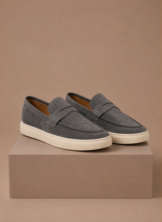 Komfrt Men's Lightweight Suede Penny Loafers – Grey