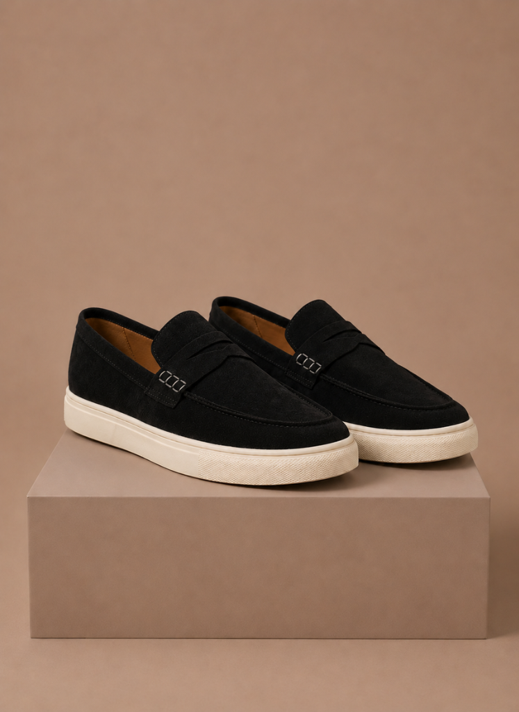 Komfrt Men's Lightweight Suede Penny Loafers – Black