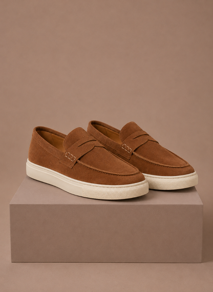 Komfrt Men's Lightweight Suede Penny Loafers – Brown