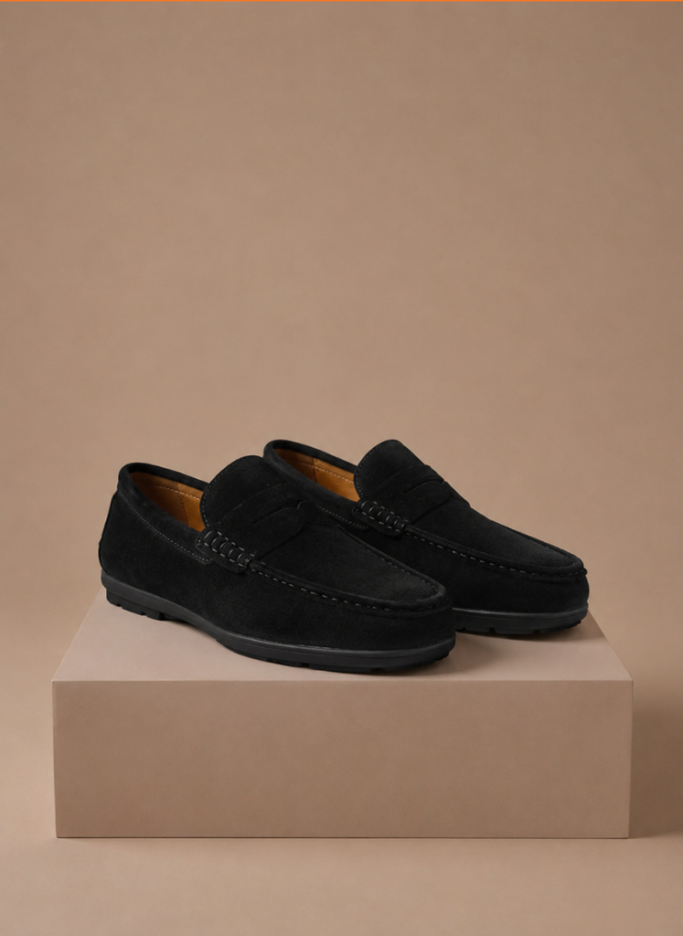 Komfrt Men's Suede Driving Loafers – Black