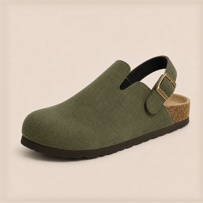 Komfrt Suede Backstrap Clogs – Army Green