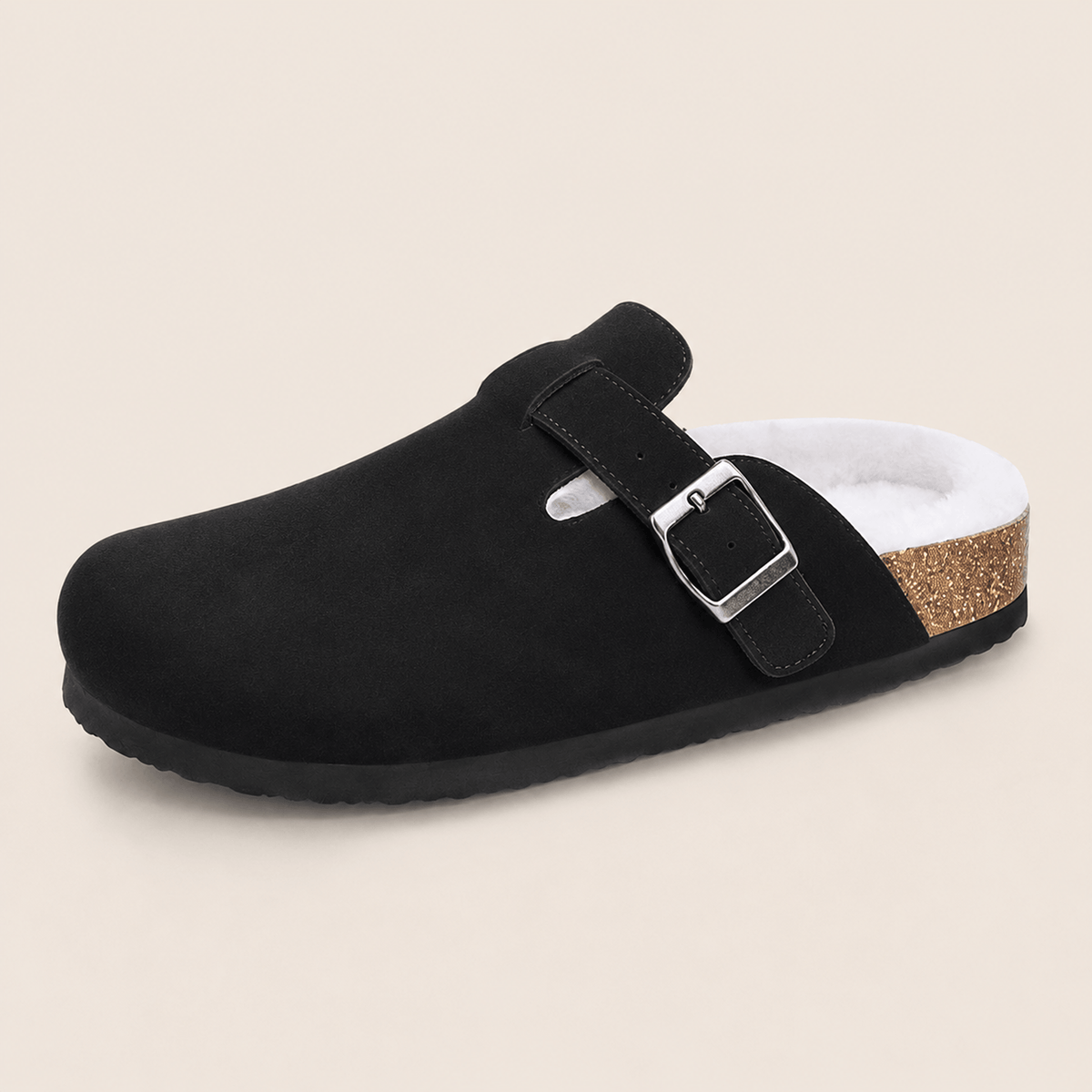 Komfrt Plush-Lined Suede Clogs – Black