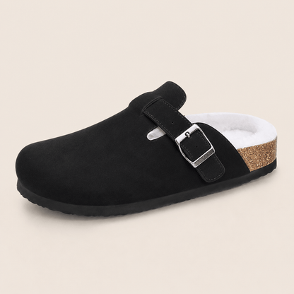 Komfrt Plush-Lined Suede Clogs – Black