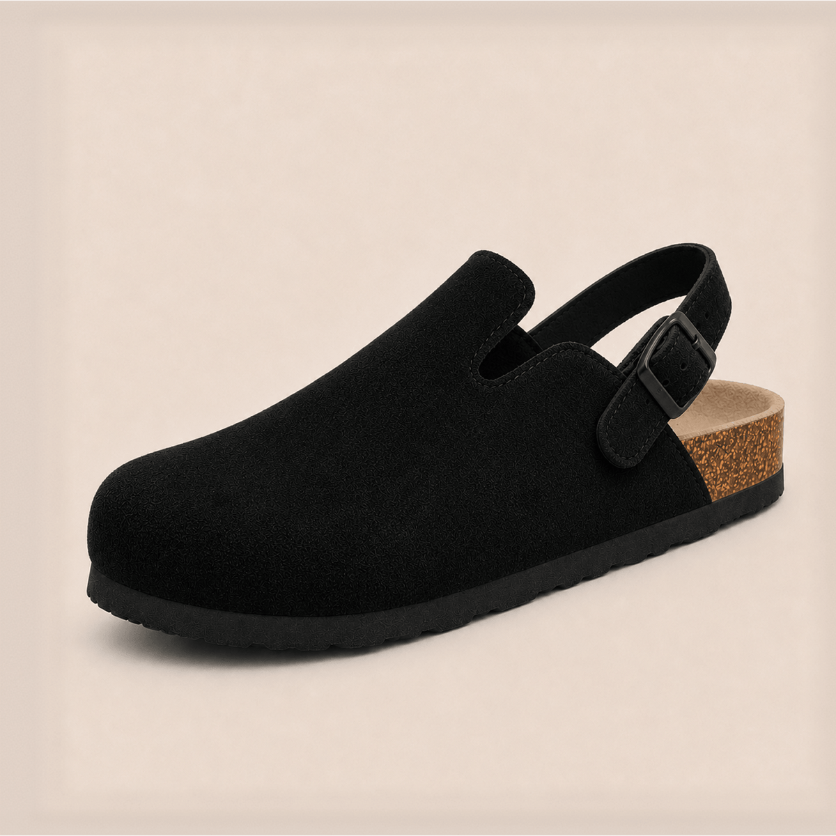 Komfrt Suede Backstrap Clogs – Black