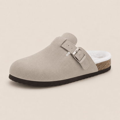 Komfrt Plush-Lined Suede Clogs – Grey