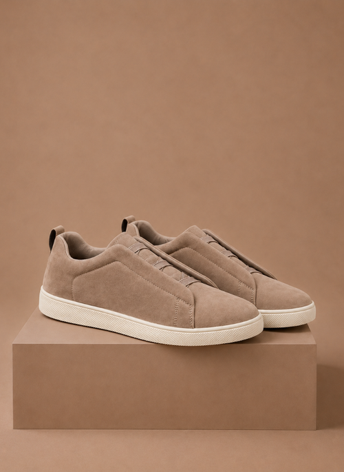 Komfrt Men's Laceless Suede Sneakers – Beige