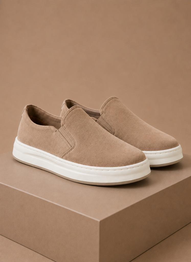 Komfrt Men's Elastic Suede Slip-On Sneakers – Beige