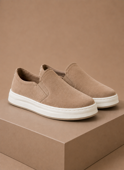 Komfrt Men's Elastic Suede Slip-On Sneakers – Beige