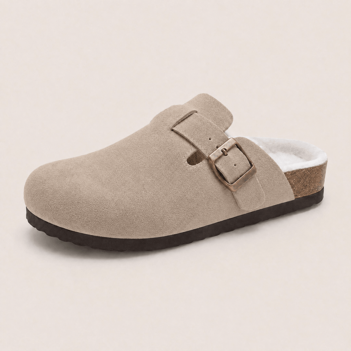 Komfrt Plush-Lined Suede Clogs – Taupe
