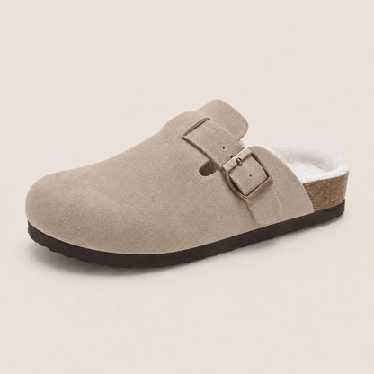Komfrt Plush-Lined Suede Clogs – Taupe