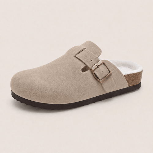 Komfrt Plush-Lined Suede Clogs – Taupe