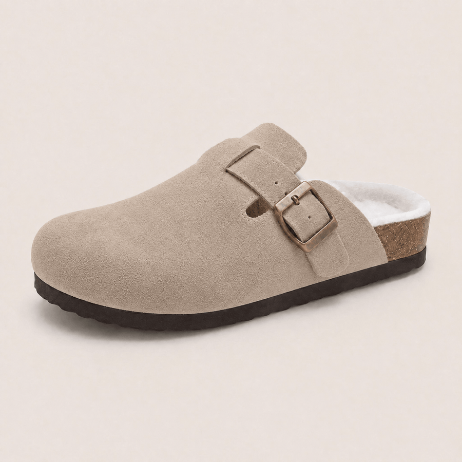 Komfrt Plush-Lined Suede Clogs – Taupe