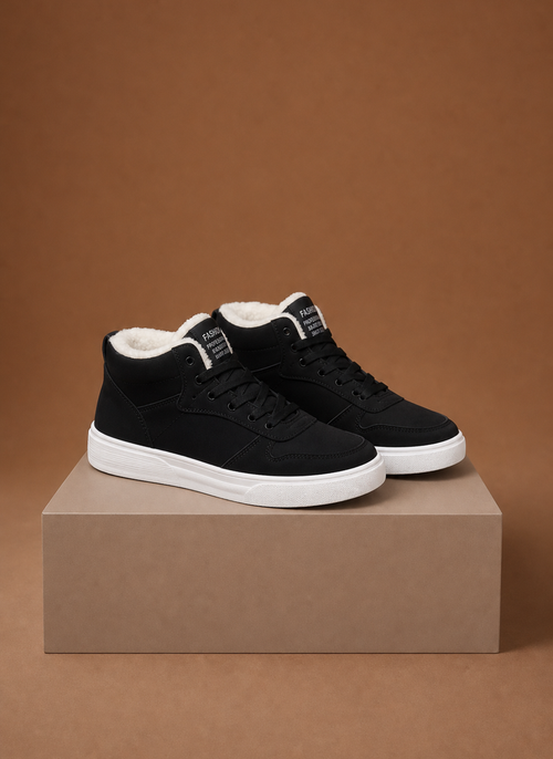 Komfrt Men's Fleece-Lined High-Top Sneakers – Black